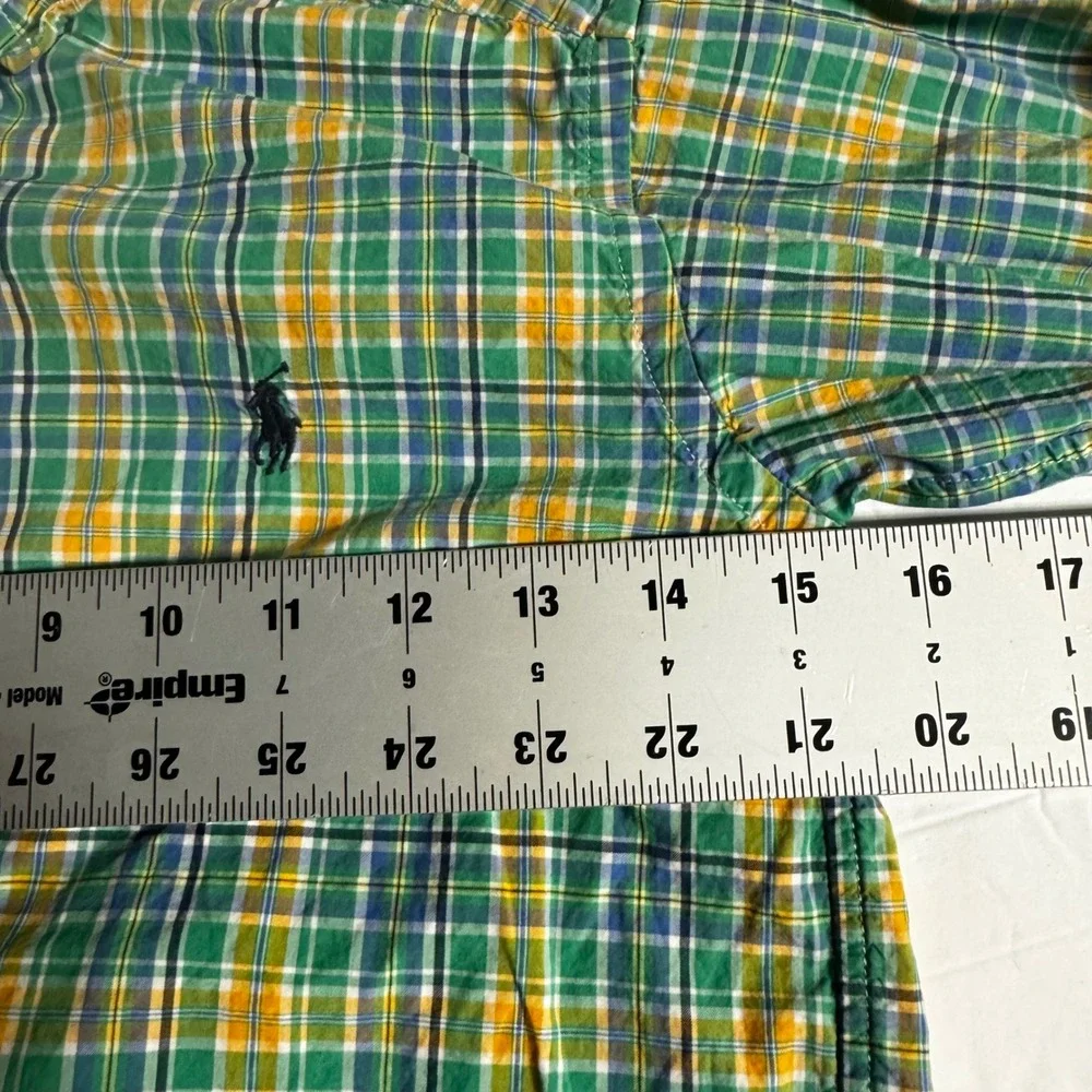 Ralph Lauren Boys Green Yellow Plaid‎ Button Down Shirt Size S 8 10 Long Sleeve